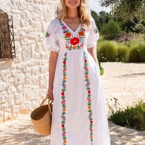 Pink City Prints Embroidered Folk Flowers Laura Dress
